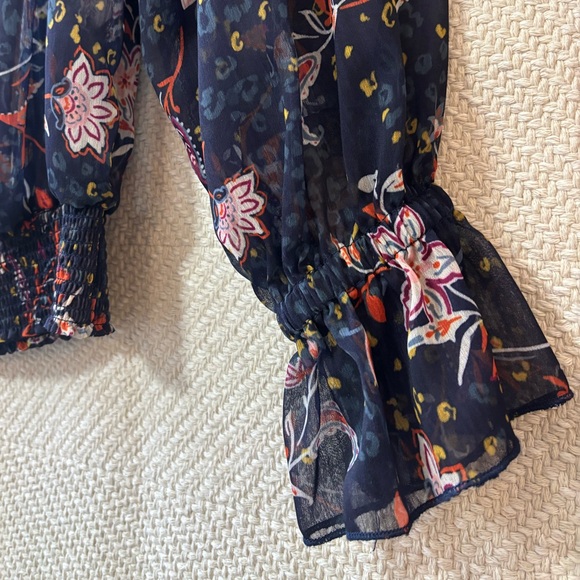 Democracy | Flowy Semi-Sheer Long Blouson Sleeve Blouse with Smocked Hem M… - Picture 5 of 10